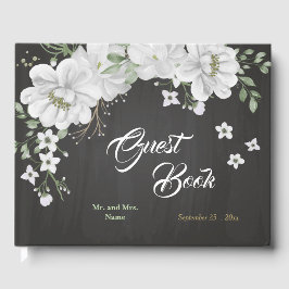 Livro De Visitas lindas flores brancas verdes pretas