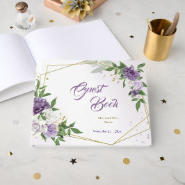 Livro De Visitas lindas flores roxas geométricas