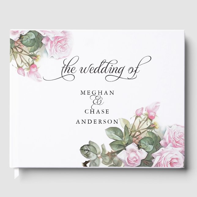 Livro De Visitas Lindas Rosas Rosa Pintadas DescalçosBride™ (Frente)