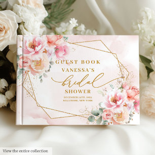 Livro De Visitas Lindo Chá de Bebê Boho Pastel com Rosas em Tom Beg