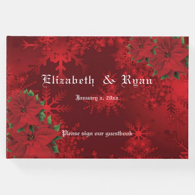 Livro De Visitas Lindo Natal Vermelho, Flocos de Neve, Personalizad (Frente)