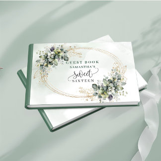 Livro De Visitas Lindo Sweet 16 verde sálvia boho floral convidado