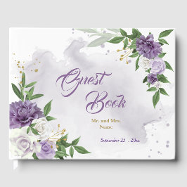 Livro De Visitas lindos tons roxos flores verdes