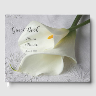 Livro De Visitas Lírios brancos de calla em linho