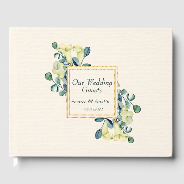 Livro De Visitas Lírios brancos e Casamento Eucalyptus (Frente)