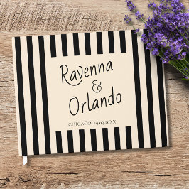 Livro De Visitas Listras Pretas e Marfim Casamento Minimalista Retr