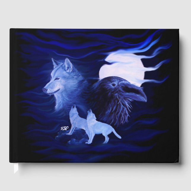 Livro De Visitas Lobos e Raven com lua de cheio (Frente)