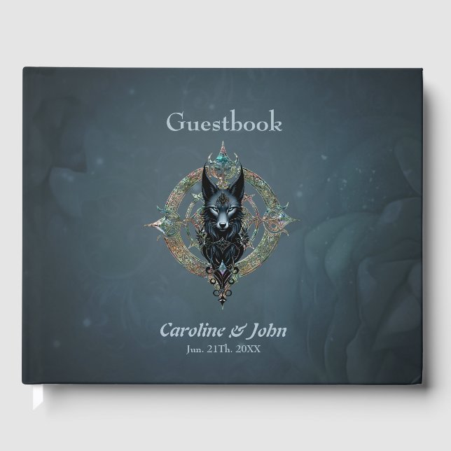 Livro De Visitas Lobos negros com olhos azuis perfurantes, (Frente)