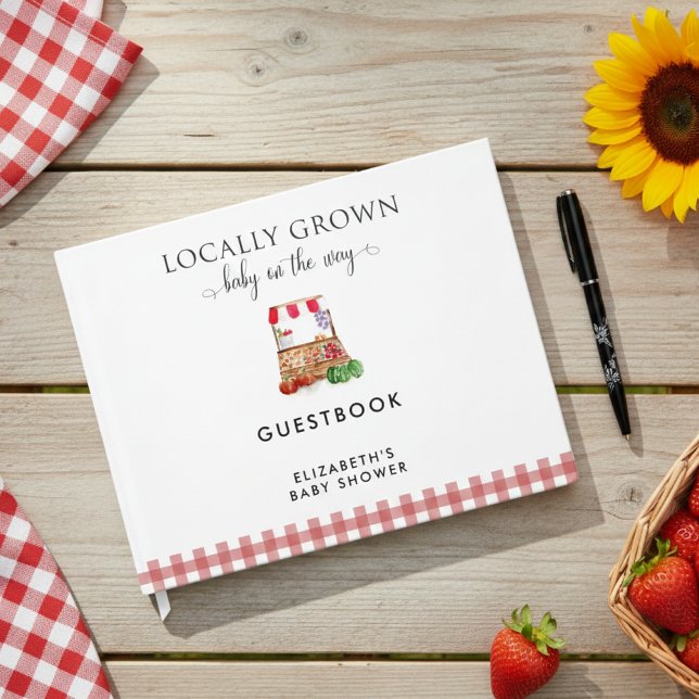 Livro De Visitas Locally Grown Baby Shower Farm Market Gingham (Criador carregado)