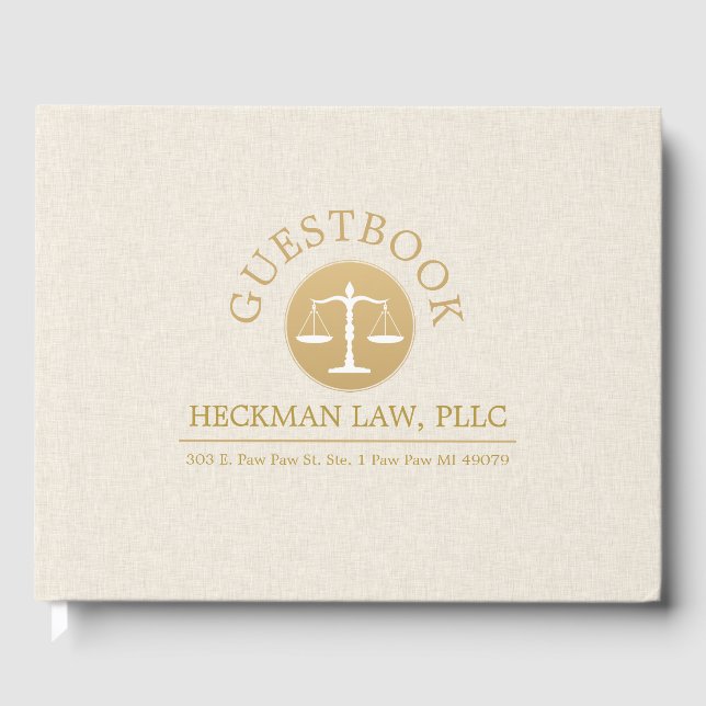 Livro De Visitas Logotipo Dourado da Linen Beige (Frente)