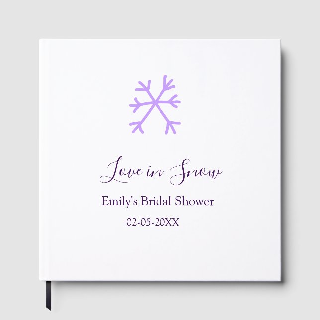 Livro De Visitas Love in Snow bridal shower purple snowflakes paste (Frente)