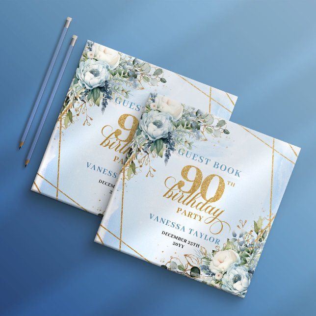 Livro De Visitas Lovely Pale Blue Gold 90th Birthday Sign In Book (Lovely Pale Blue Gold 90th Birthday Sign In Book)