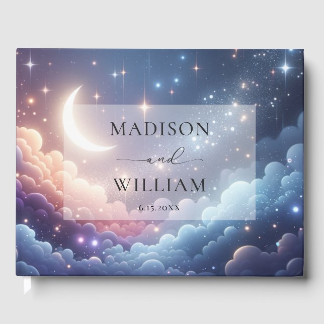 Livro De Visitas Lua Celestial e Estrelas Casamento Personalizado (Frente)