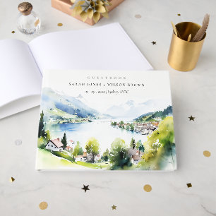 Livro De Visitas Lungern Suíça Aquarela Paisagem Casamento