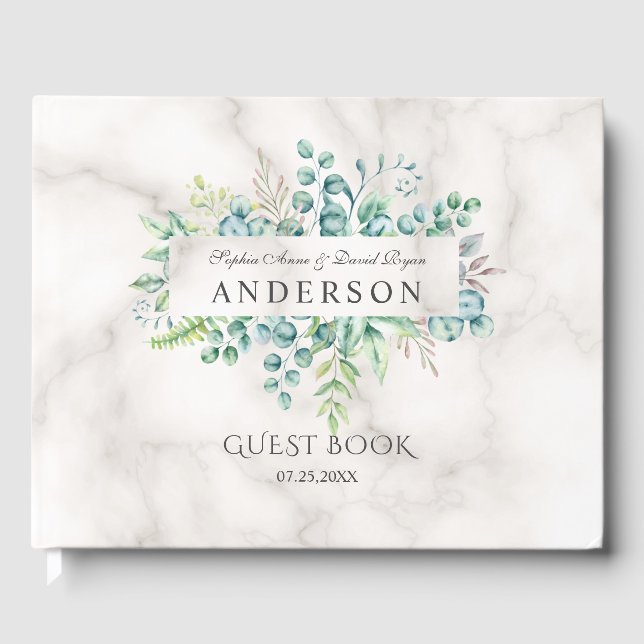 Livro De Visitas Lush Watercolor Olive Branch Wreath Casamento (Frente)