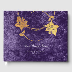 Livro De Visitas Lux Wedding floral Dourado da uva violeta roxa de