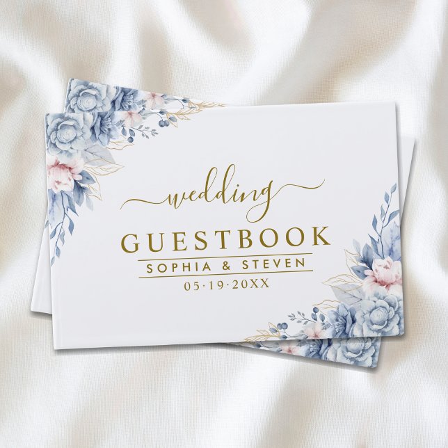 Livro De Visitas Luxurious Blue, White & Gold Wedding  (Criador carregado)
