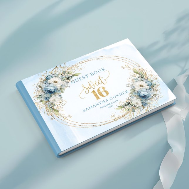 Livro De Visitas Luxury Dusty Blue Greenery Sweet Sixteen Guest   (Luxury Dusty Blue Greenery Sweet Sixteen Guest Book)