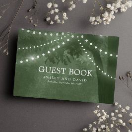 Livro De Visitas Luzes de Árvore Rústica para Casamento Verde