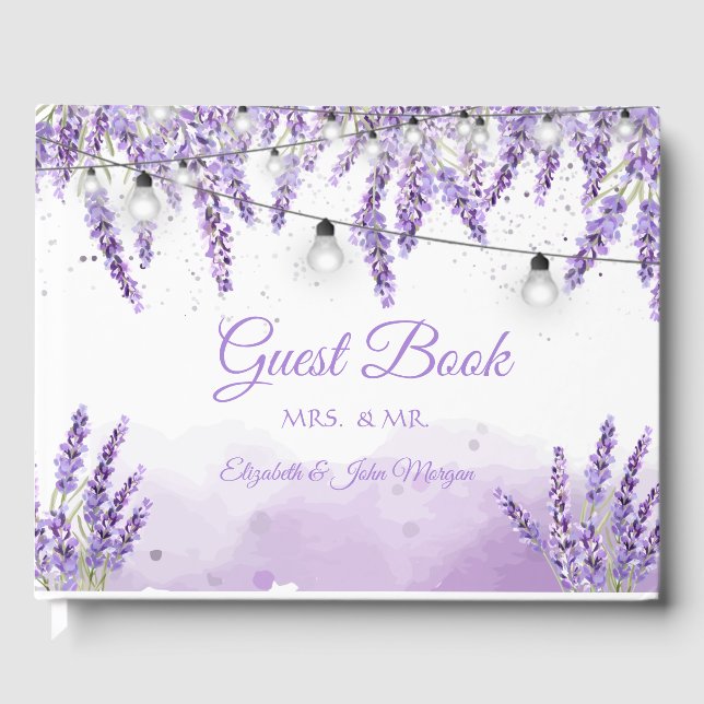 Livro De Visitas Luzes de Corda com Aquarela Lavanda (Frente)