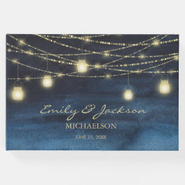Livro De Visitas Luzes de Corda com Brilho Dourado Azul Marinho Cas