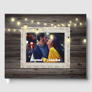 Livro De Visitas Luzes de corda de madeira country outdoor casament