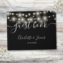 Livro De Visitas Luzes de Corda Preta e Branca com Letreiro de Casa