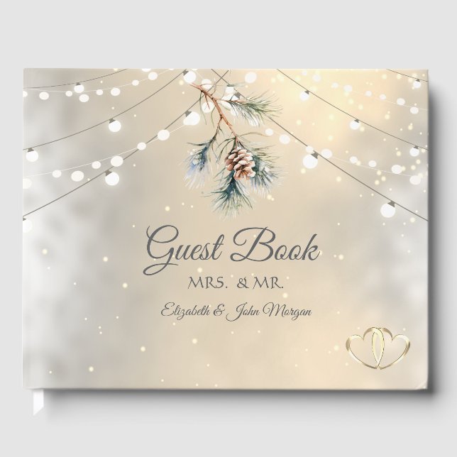 Livro De Visitas Luzes de String de Pinheiro Natal Casamento  (Frente)