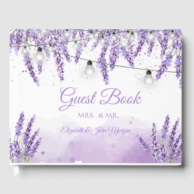 Livro De Visitas Luzes de String Lavander de Aquarela (Frente)