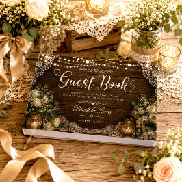 Livro De Visitas Luzes Rústicas de Corda Velas de Madeira Casamento