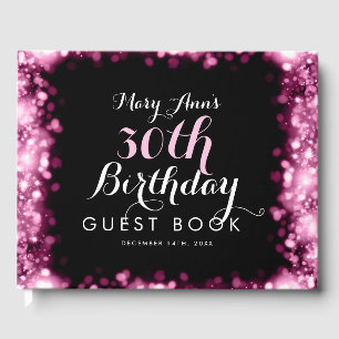 Livro De Visitas Luzes Sparkling cor-de-rosa do aniversário de 30