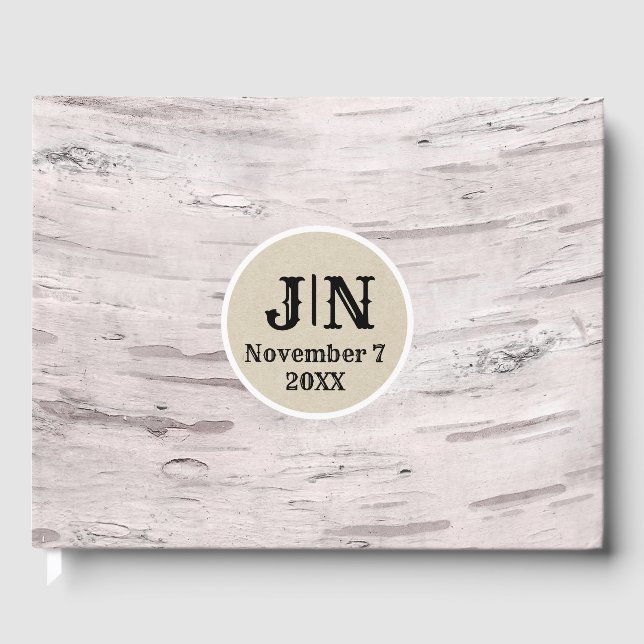 Livro De Visitas Madeira de Árvore Bétula Branca Casamento Rústico  (Frente)