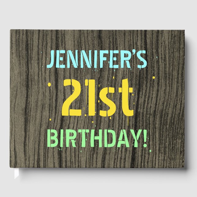 Livro De Visitas Madeira Falsa, Exame De Texto Pintado, aniversário (Frente)