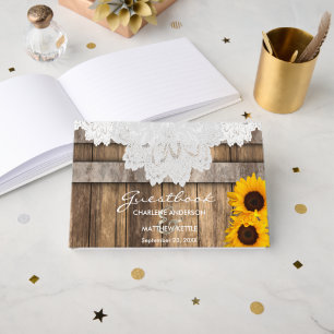 Livro De Visitas Madeira rústica & casamento do laço - Guestbook