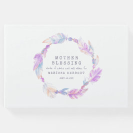 Livro De Visitas Mãe Bênção miçangas penas boho roxo