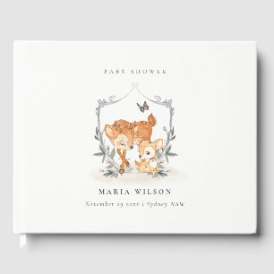Livro De Visitas Mãe Elegante Deer Fawn Floral Crest Chá de fraldas