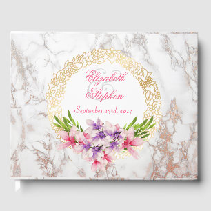 Livro De Visitas Magnolias de Aquarela, Casamento de Textura Marble