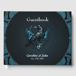 Livro De Visitas Majestosa raven negra sentada sobre um ornamentado