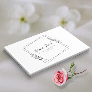 Livro De Visitas Mala Floral Minimalista: Casamento Branco Elegante