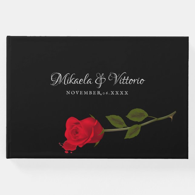 Livro De Visitas Maldito Casamento Gótico Negro Rosa Elegante (Frente)