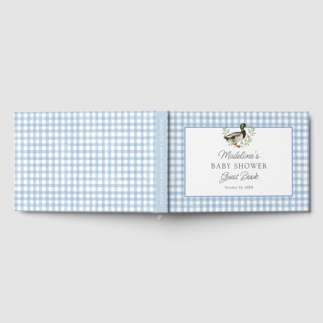Livro De Visitas Mallard Duck Blue Gingham Baby Shower (Completo)