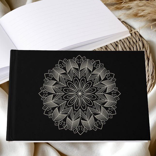 Livro De Visitas Mandala Indian Boho Chic Elegant Black Wedding (Criador carregado)