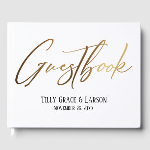 Livro De Visitas Manual Dourado Elegante Guestbook Simples