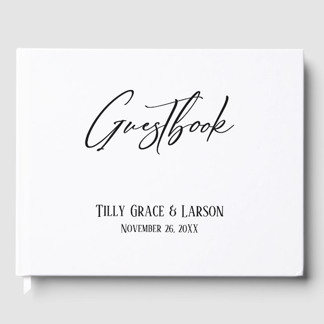 Livro De Visitas Manual Elegante Guestbook Simples Preto e Branco (Frente)