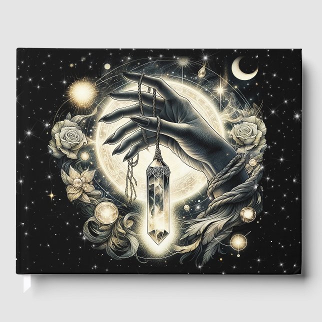 Livro De Visitas Mão segurando um Cristal sob a Luz da Lua (Frente)