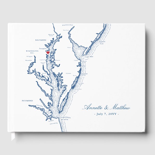 Livro De Visitas Mapa de Annapolis Chesapeake Bay Casamento (Frente)