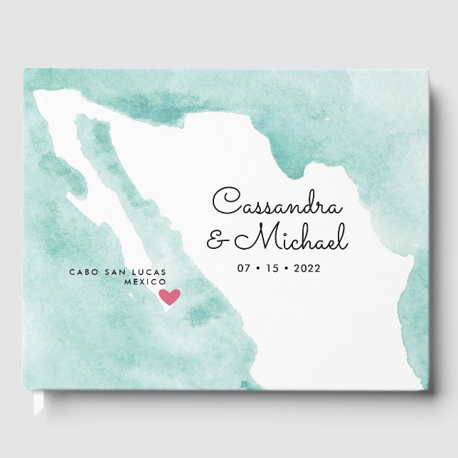 Livro De Visitas Mapa de Aquarela do México | Cabo | Casamento de D (Frente)