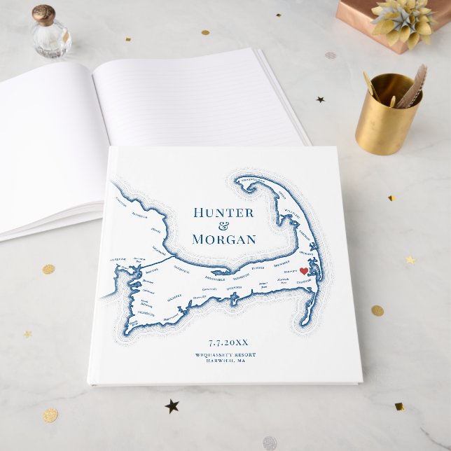 Livro De Visitas Mapa do Wequassett Resort Cape Cod Casamento (Frente aberta)