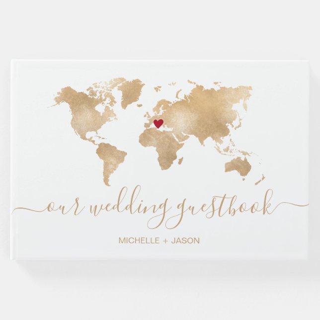 Livro De Visitas Mapa Mundial do Passaporte de Destino de Casamento (Frente)
