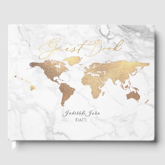 Livro De Visitas Mapa Mundial PixDezines, Faux Dourado + Marble